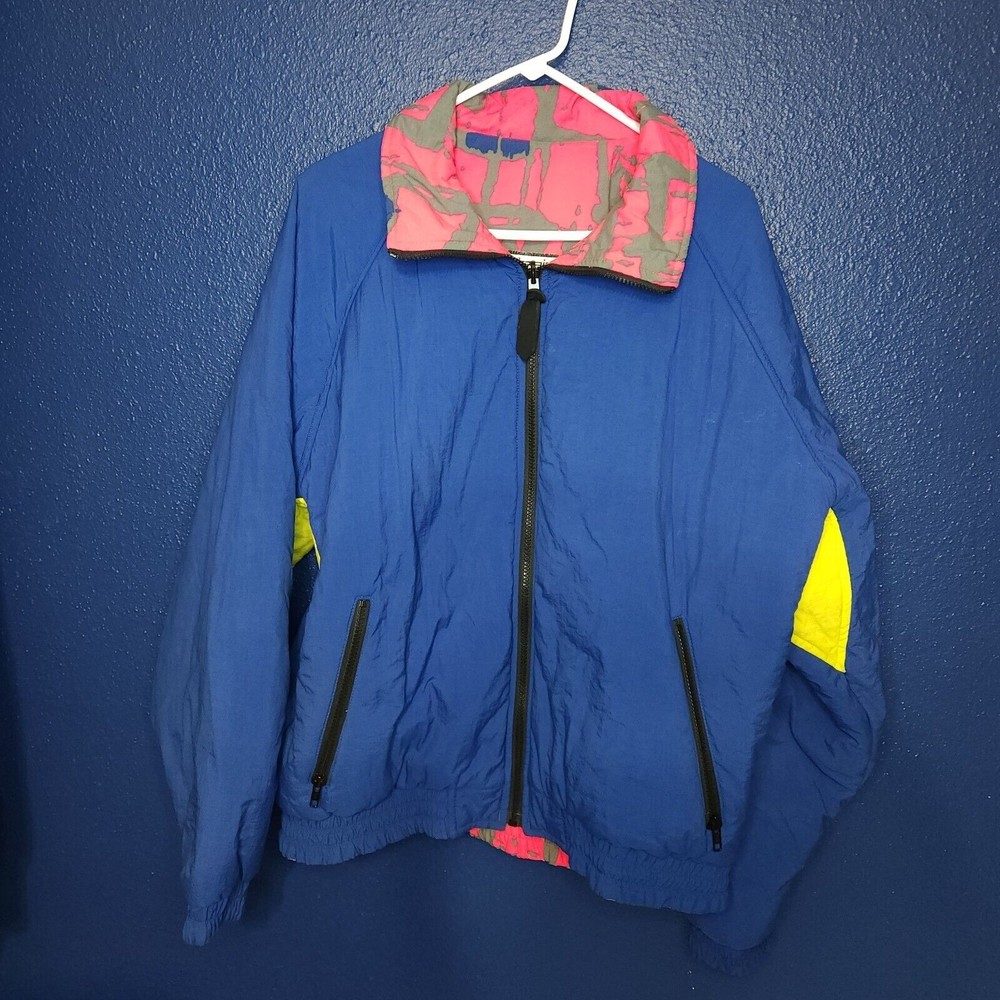 VTG OP Ocean Pacific Men Sz XL Puffer Ski Jacket Reversible Vintage Blue Pink